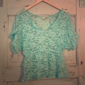 Teal lace peplum top